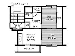 ビレッジハウス笹川9棟 2DKの間取図画像