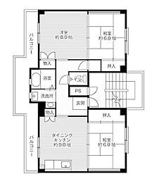 ビレッジハウス石巻1号棟 3DKの間取図画像