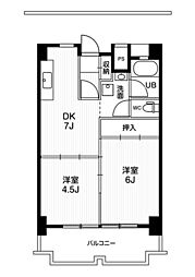 ビレッジハウス一宮タワー1号棟 2DKの間取図画像