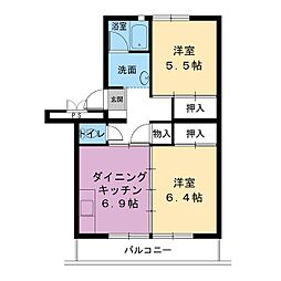 ビレッジハウス井之口2号棟 2DKの間取図画像