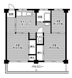 ビレッジハウス共和1号棟 3DKの間取図画像
