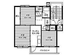 ビレッジハウス笹川32棟 3Kの間取図画像