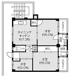 ビレッジハウス私部1号棟 3DKの間取図画像