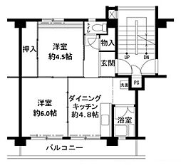 ビレッジハウス鳴滝12号棟 2DKの間取図画像