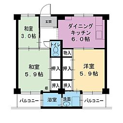ビレッジハウス紀三井寺5号棟 3DKの間取図画像