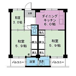 ビレッジハウス宮の前5号棟 3DKの間取図画像