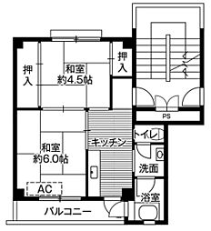 ビレッジハウス余座2号棟 2Kの間取図画像