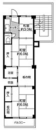 ビレッジハウス私部1号棟 3Kの間取図画像
