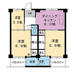 ビレッジハウス見瀬3号棟 3DKの間取図画像