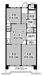 ビレッジハウス港島タワー 3DKの間取図画像