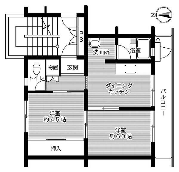 ビレッジハウス滝野1号棟 0304｜兵庫県加東市北野(賃貸マンション2DK・3階・38.46㎡)の写真 その2