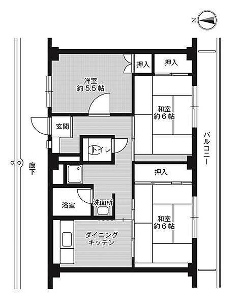 ビレッジハウス尾上3号棟 0102｜兵庫県加古川市尾上町池田(賃貸マンション3DK・1階・57.96㎡)の写真 その2