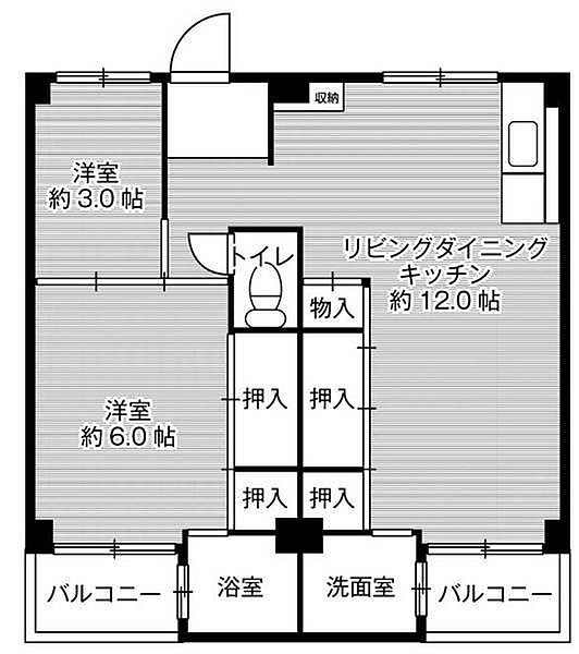 ビレッジハウス野村1号棟 0404｜兵庫県西脇市野村町(賃貸マンション2LDK・4階・49.20㎡)の写真 その2