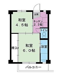 ビレッジハウス神主1号棟 2Kの間取図画像
