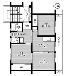 ビレッジハウス津の井3号棟 3DKの間取図画像
