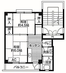 ビレッジハウス白枝2号棟 2Kの間取図画像