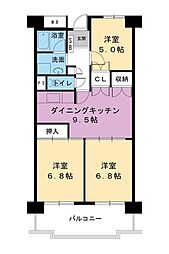 ビレッジハウス高美が丘タワー 3DKの間取図画像