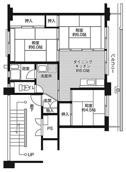 ビレッジハウス備前片上1号棟 0101｜岡山県備前市東片上(賃貸マンション3DK・1階・53.08㎡)の写真 その2