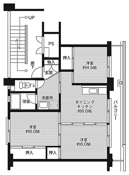 ビレッジハウス米子2号棟 0305｜鳥取県米子市大崎(賃貸マンション3DK・3階・53.08㎡)の写真 その2