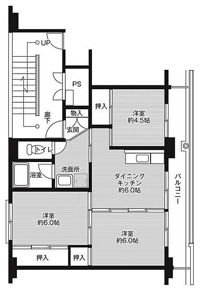 ビレッジハウス岩倉II2号棟 0203｜鳥取県鳥取市岩倉(賃貸マンション3DK・2階・53.08㎡)の写真 その2