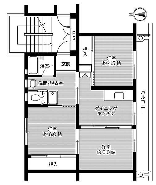 ビレッジハウス青木2号棟 0206｜鳥取県米子市永江(賃貸マンション3DK・2階・53.96㎡)の写真 その2