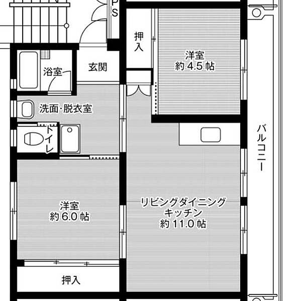 ビレッジハウス水巻1号棟 0506｜福岡県遠賀郡水巻町古賀２丁目(賃貸マンション2LDK・5階・53.96㎡)の写真 その2