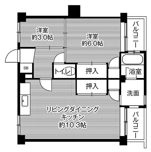 ビレッジハウス古賀5号棟 0303｜福岡県古賀市花見東３丁目(賃貸マンション2LDK・3階・49.20㎡)の写真 その2