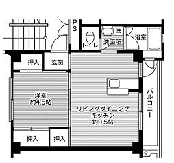 ビレッジハウス白野江1号棟 1LDKの間取図画像