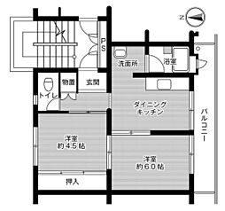 ビレッジハウス玉里1号棟 2DKの間取図画像