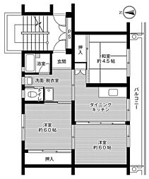 ビレッジハウス伊万里3棟 3DKの間取図画像
