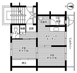 ビレッジハウス甘木2号棟 2DKの間取図画像