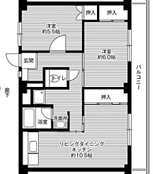 ビレッジハウス則松4 2LDKの間取図画像