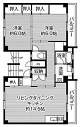 ビレッジハウス美園5 2LDKの間取図画像