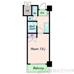 KM江坂 1Kの間取図画像