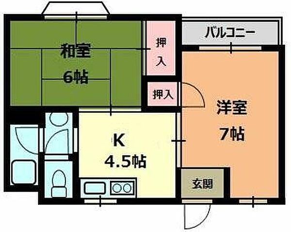 登町ハイツ 206｜大阪府高槻市登町(賃貸マンション2DK・2階・45.00㎡)の写真 その2