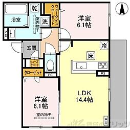 D-residence高槻市下田部A 2LDKの間取図画像