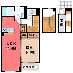 JR高崎線 籠原駅 徒歩18分の賃貸アパート 3階1LDKの間取り