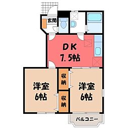 JR東北本線 栗橋駅 バス15分 第四小学校前下車 徒歩15分の賃貸アパート 1階2DKの間取り