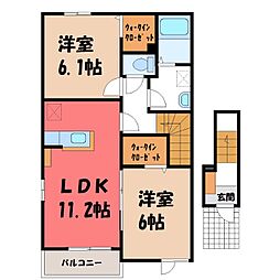 秩父鉄道 東行田駅 徒歩13分の賃貸アパート 2階2LDKの間取り