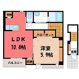 JR高崎線 熊谷駅 徒歩33分の賃貸アパート 2階1LDKの間取り