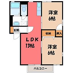 秩父鉄道 石原駅 徒歩4分の賃貸アパート 1階2LDKの間取り