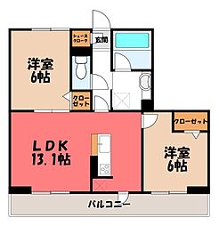 熊谷市万平町1丁目アパート 2LDKの間取図画像