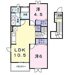 ソレイユB棟 2LDKの間取図画像