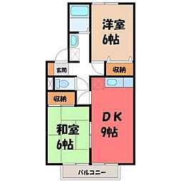 アモールKAZAMA 2DKの間取図画像