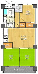 千里スカイハイツ 3LDKの間取図画像