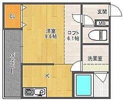 アヴェニール千里山III番館 2階1Kの間取り