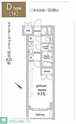 アーベイン常盤台 1Kの間取図画像