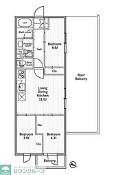 都営三田線 本蓮沼駅 徒歩3分の賃貸マンション 4階3LDKの間取り