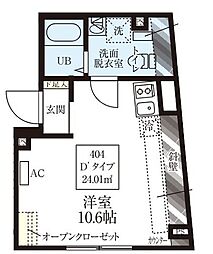 都営大江戸線 豊島園駅 徒歩9分の賃貸マンション 4階ワンルームの間取り