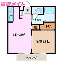 ビーライン九華 1LDKの間取図画像